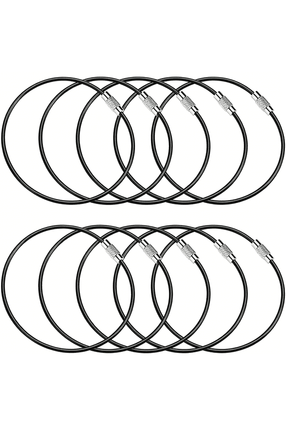 10 Inch Wire Keychain Cable,Large Stainless Steel Key Ring Loop Holder,Nylon Coated Screw Lock Key Rings,2Mm Heavy Duty,Pack of 20,Black