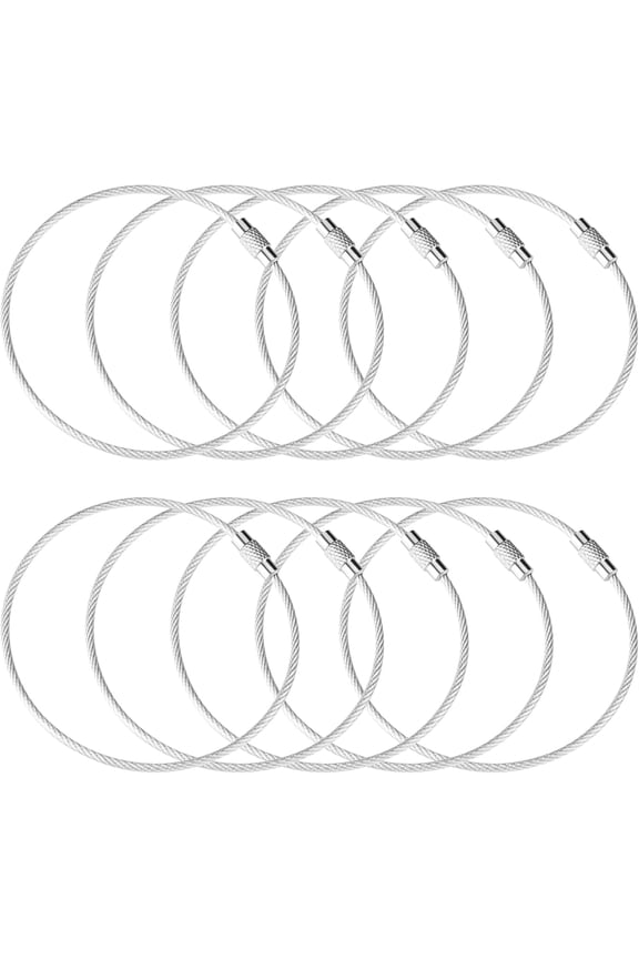 10 Inch Wire Keychain Cable,Large Stainless Steel Key Ring Loop Holder,Nylon Coated Screw Lock Key Rings,2Mm Heavy Duty,Pack of 20,Silver