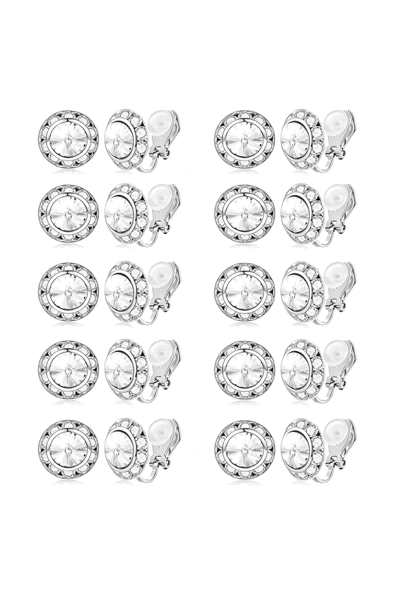 10 Pairs Clip on Halo Earrings for Women Rhinestone Earrings Clip Crystal Clips on Stud Earring for Dance Competition Stage Opera Performance Wedding Party Non Pierced Earring Jewelry