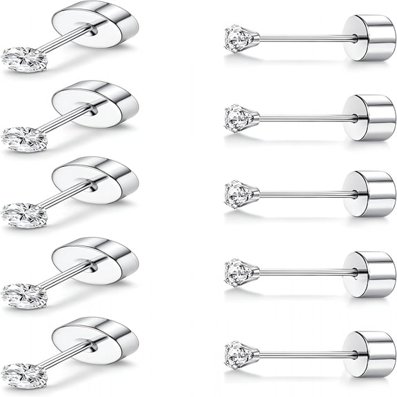 DESIGNICE 10 Pairs G23 Titanium Earrings for Adult Hypoallergenic Titanium Stud Earrings for Sensitive Ears Cubic Zirconia Earrings Studs 20G Flat Back Piercing Sleeper Cartilage Stud Earrings 2mm