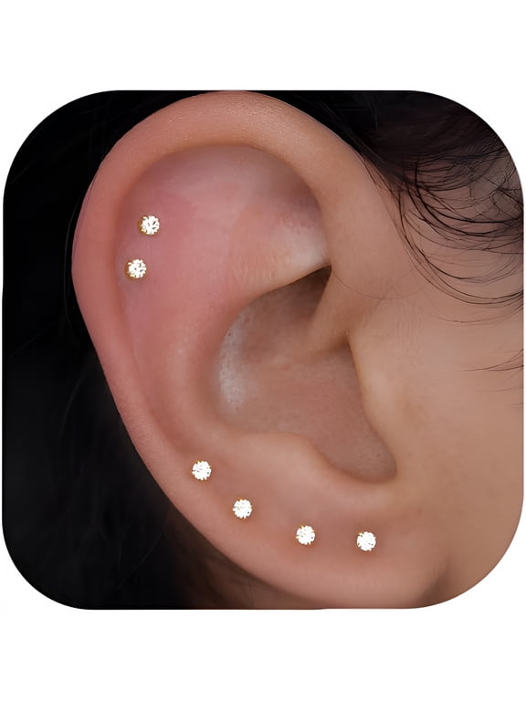10 Pairs Small Stud Earrings for Women, Hypoallergenic Surgical Stainless Steel Tiny Cubic Zirconia Stack Earrings for Sensitive Ears Multiple Piercing Minimalist Jewelry
