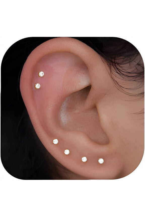 10 Pairs Small Stud Earrings for Women, Hypoallergenic Surgical Stainless Steel Tiny Cubic Zirconia Stack Earrings for Sensitive Ears Multiple Piercing Minimalist Jewelry