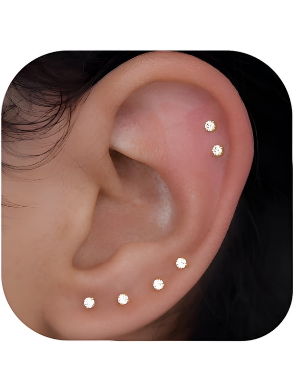 10 Pairs Small Stud Earrings for Women Precision-Cut Cubic Zirconia Earrings for Sensitive Ears Hypoallergenic Surgical Stainless Steel Tiny Stack Earrings for Multiple Piercing
