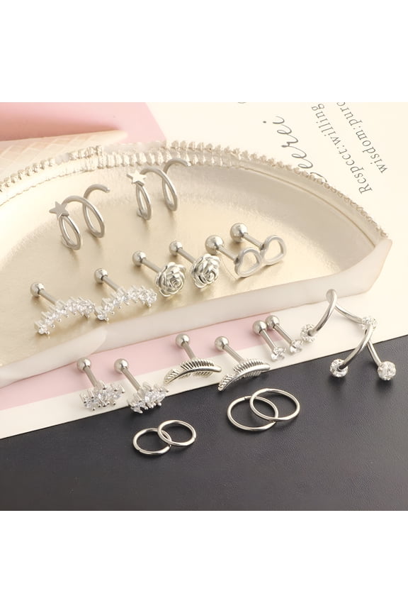 10 Pairs Tiny Stud Earrings Set Disc Ball Small Flat Back Earrings Stainless Steel Barbell Earrings Set