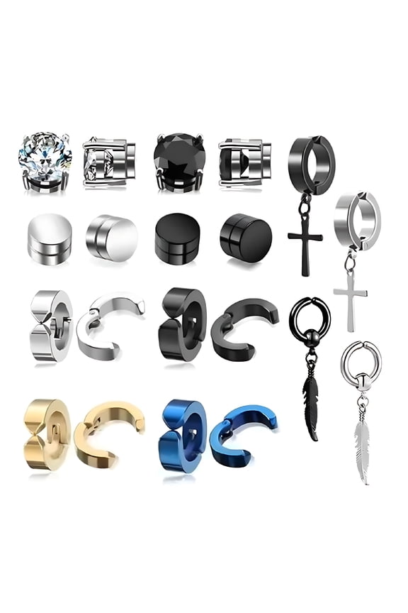 10 Pairs of Magnet Earrings Stainless Steel Zircon Ear Clip Non-Perforated Earrings Neutral Ear Clip Earrings for Men, Durable Material