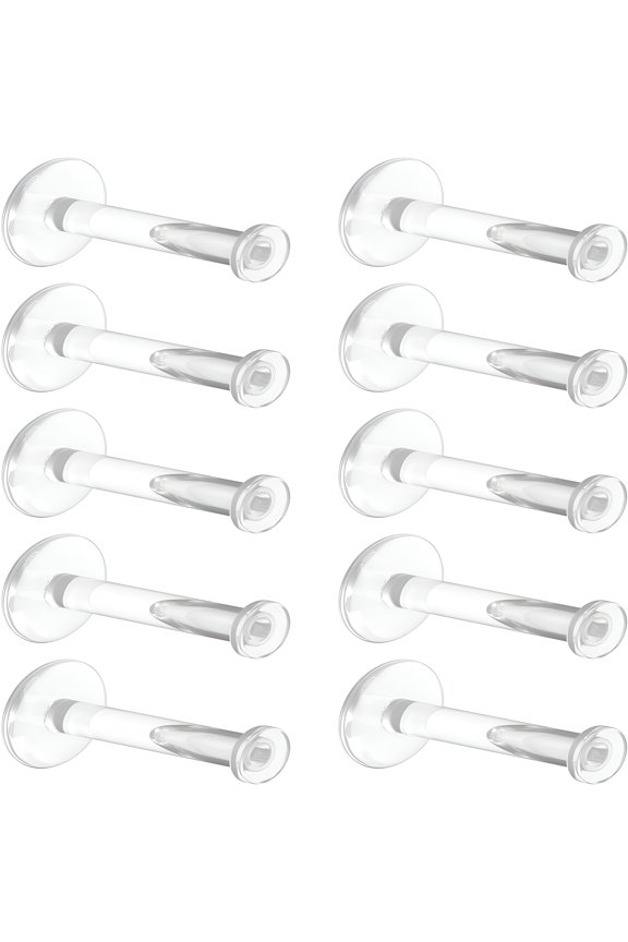 10 Pcs Clear Labret Retainers, Bioflex Plastic Studs
