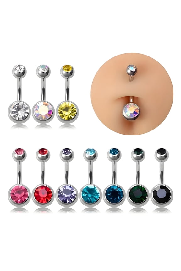 10 Pcs Dangle Belly Button Rings,14G Belly Rings,Stainless Steel Belly Button Piercing Cute Belly Button Rings,Colorful