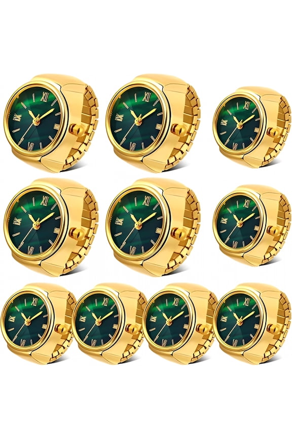 10 Pcs Finger Watches Ring for Women Men Adjustable Clock Rings Bulk Creative Elastic Round Quartz Finger Watches