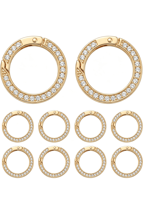 10 Pcs Gold Rhinestone Spring O Rings,35Mm Round Snap Clip Buckle,Bling Bag Strap Clip for Diy Keychains,Purse Bag Charm Clip,Backpack Hardware
