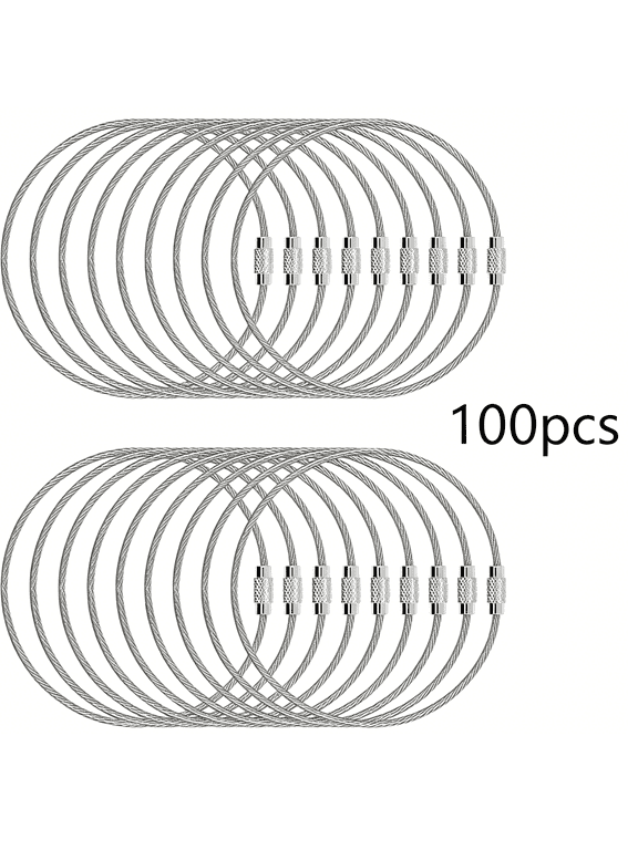 100-Pack Stainless Steel Key Rings - 5.9 Inch Aircraft Cable Keychains (1.5Mm) for Id Tags, Luggage Tags, Keys & Badges - Durable Wire Loops with Secure Clasps Cable Key Ring