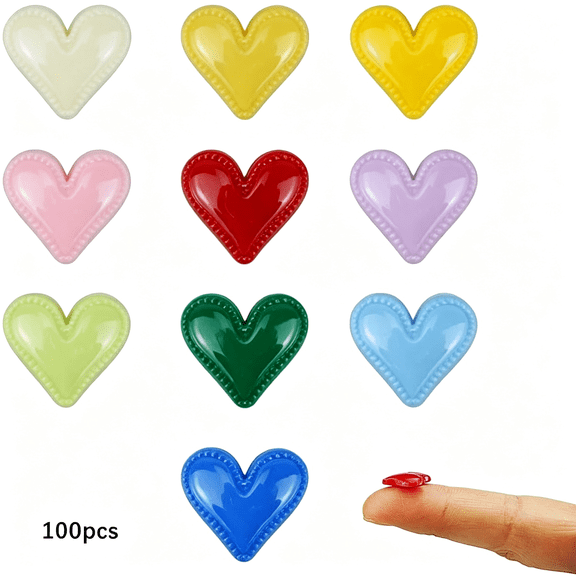 DESIGNICE 100 Pcs 10 Colors Heart Resin Flatback Mini Plastic Heart Shape Embellishments for Accessories Crafts Mini Plastic Heart Shape Mini Resin Hearts