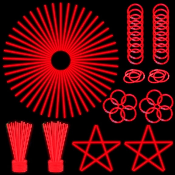 DESIGNICE 100 Pcs 8'' Red Glow Sticks Glow Necklaces in the Dark Party Favors Supplies Bright Glowsticks Bulk with Accessories for Birthday Christmas New Year Halloween 4Th of July Neon Party