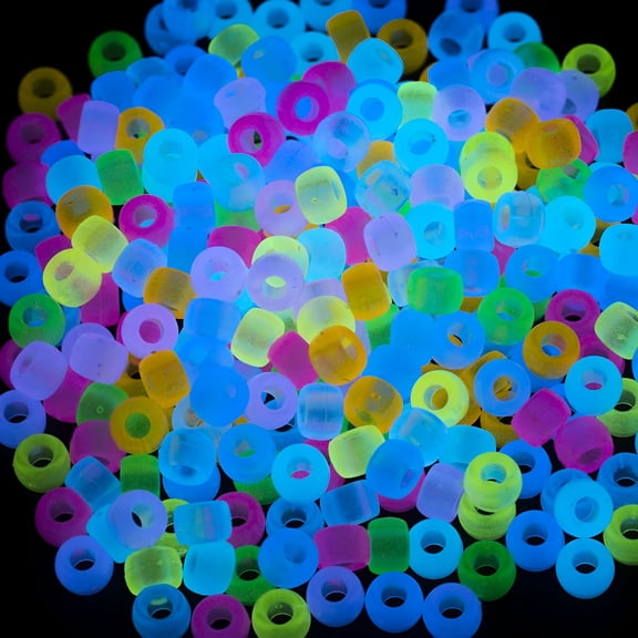 DESIGNICE 1000 Pcs Acrylic 9 Color Pony Beads 6x9mm Bulk Glow in The Dark for Necklace, Friendship Bracelet Making, Hair Braids Kandi