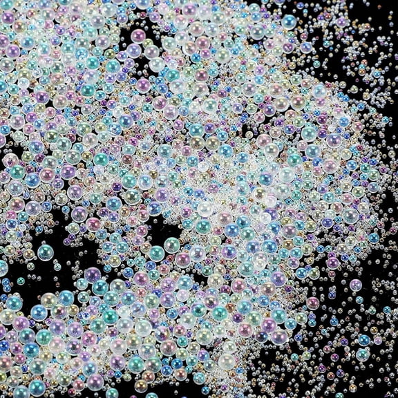 DESIGNICE 100G Bubble Beads Iridescent Glass Tiny,0.6-3Mm No Hole Micro Mini Round Clear Water Droplets Beads for Resin Filler,Nail Art,Jewelry Making Iridescent Glass Bubble Beads