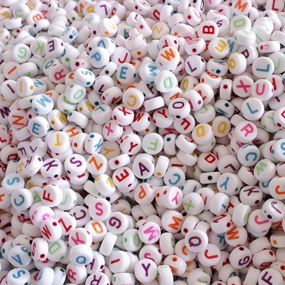 DESIGNICE 100PCS Acrylic Colorful Alphabet Beads Round Letter Beads Charms for DIY Loom Bands Bracelets and Jewelry Making 7 x 4 mm