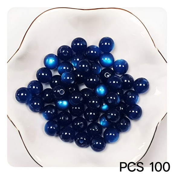 DESIGNICE 100Pcs 10mm Cat Eye Glass Round Beads,Glass Round Beads for Cellphone Decor Jewelry Making Glass Beads for Jewelry Making,Blue