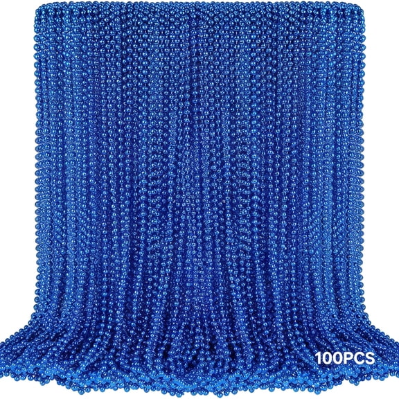 DESIGNICE 100Pcs Blue Bead Necklace,Blue Mardi Gras Bead Christmas Necklaces,4Th of July Patriotic Beaded Necklace,Parade Throw Accessories for Independence Day Mardi Gras Hanukkah Pirate Theme Party