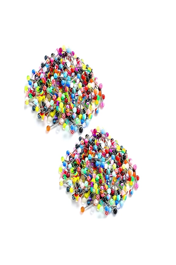 100Pcs Body Piercing Barbells, 316L Stainless Steel Tongue Bars Extra Long, Mixed Color Piercing Jewelry Kit