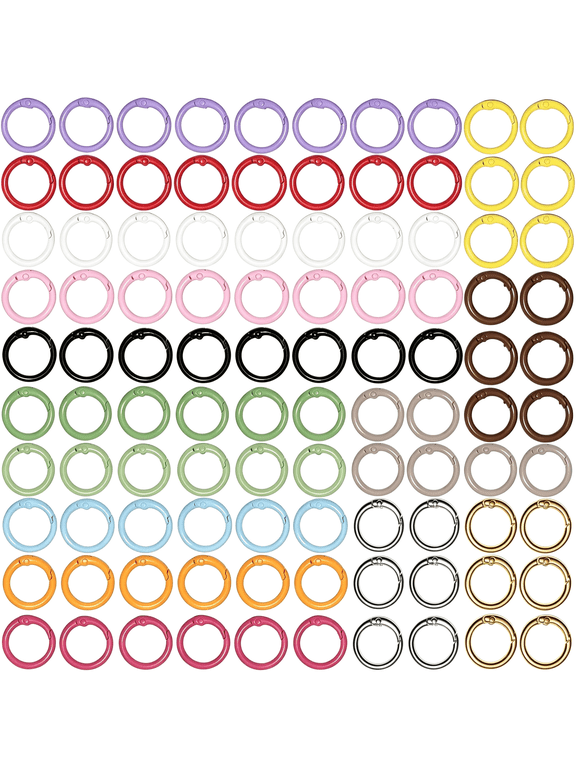 100Pcs Circle Carabiner Spring Snap Clips Metal Key Chain Rings 1" Keychain Rings