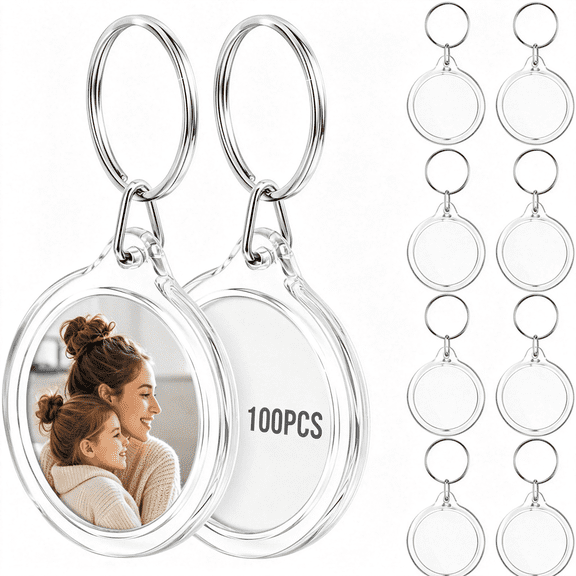 DESIGNICE 100Pcs Circular Acrylic Keychain Blanks: Round Clear Photo Keyring Insert for Diy Crafts - Transparent Picture Frame Holder for Wedding, Party Favors, Small Business Branding