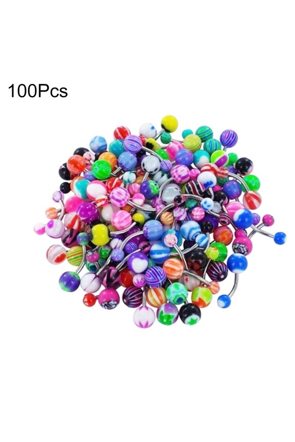 100Pcs Mixed Color Ball Belly Button Navel Rings Barbell Body Piercing Jewelry