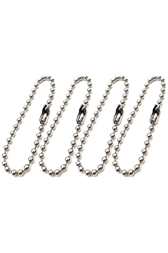100pcs Long Bead Connector Clasp Ball Chain Keychain Tag Key Rings Adjustable Antiqued Metal Bead Steel Chain (Silver/2.4x150mm)