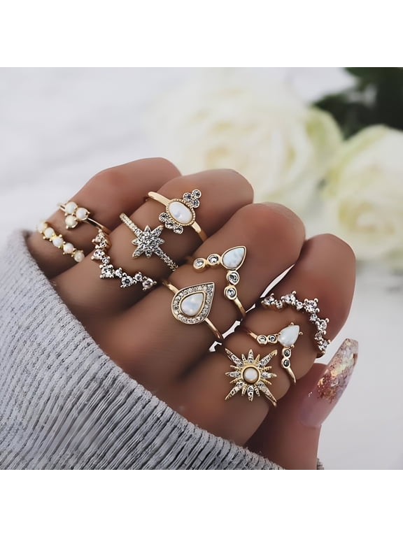 10PCS Knuckle Stacking Rings Boho Vintage Stackable Gold Silver Midi Rings Set