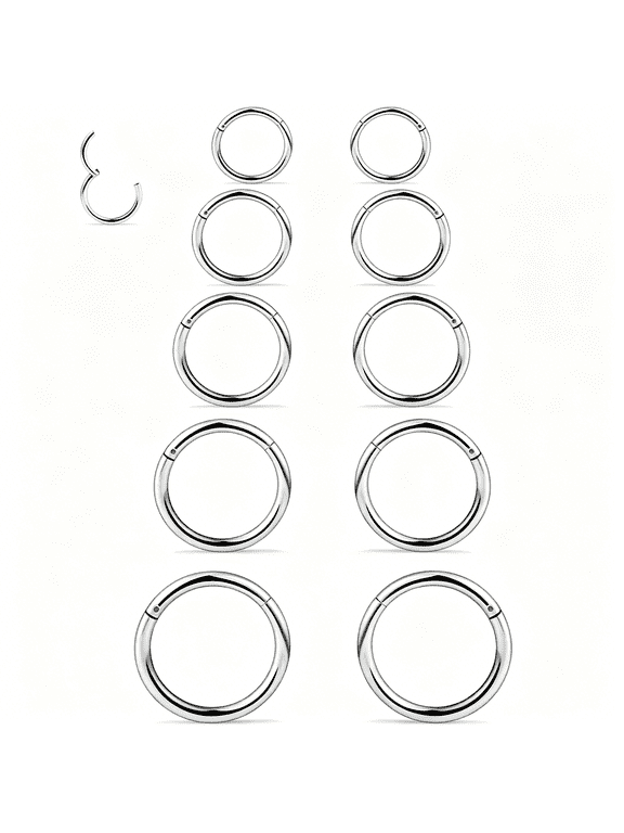 10Pcs 14G Surgical Steel Hinged Clicker Segment Nipple Rings Septum Lip Ring Hoop Cartilage Tragus Sleeper Earrings Body Piercing Jewelry for Women Men 8Mm 10Mm 12Mm 14Mm 16Mm
