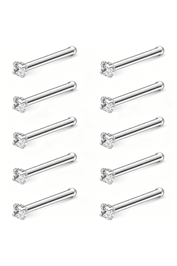 10Pcs 22G Surgical Steel Mix Color Diamond Cz Nose Stud Rings Bone Pin Piercing Jewelry 1.5Mm 2Mm 2.5Mm 3Mm