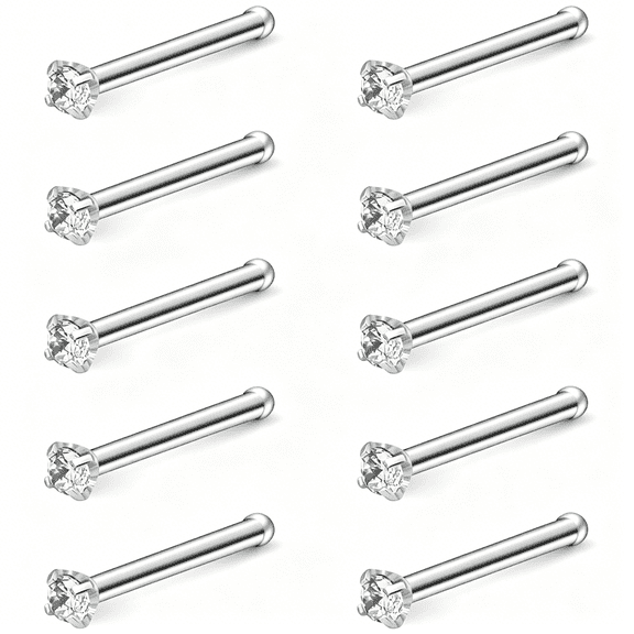 DESIGNICE 10Pcs 22G Surgical Steel Mix Color Diamond Cz Nose Stud Rings Bone Pin Piercing Jewelry 1.5Mm 2Mm 2.5Mm 3Mm