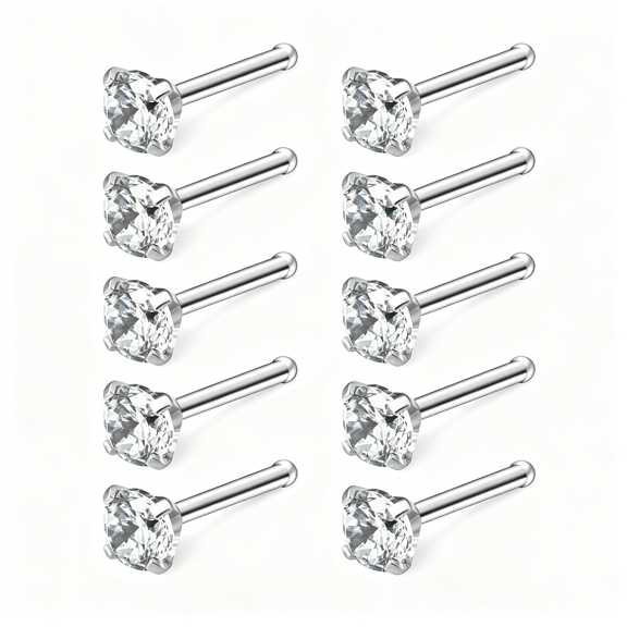 DESIGNICE 10Pcs 22G Surgical Steel Mix Color Diamond Cz Nose Stud Rings Bone Pin Piercing Jewelry 1.5Mm 2Mm 2.5Mm 3Mm