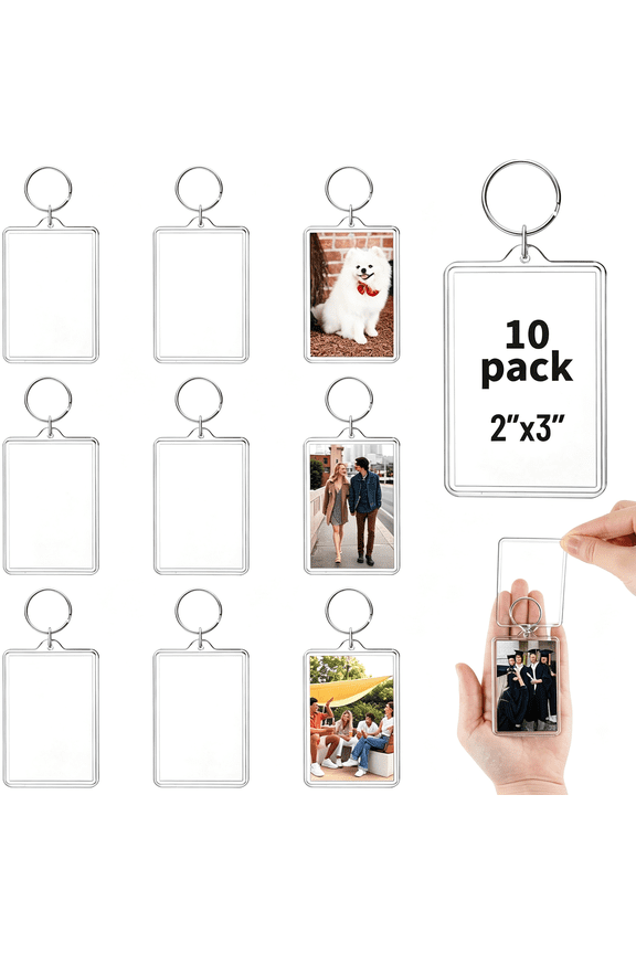 10Pcs Acrylic Photo Keychain Bulk,Clear Photo Keyrings for Zink Photo Paper 2X3Inch,Shatterproof Acrylic Keychains with Split Rings,Diy Custom Keyring Frames for Gifts,Parties&Crafts