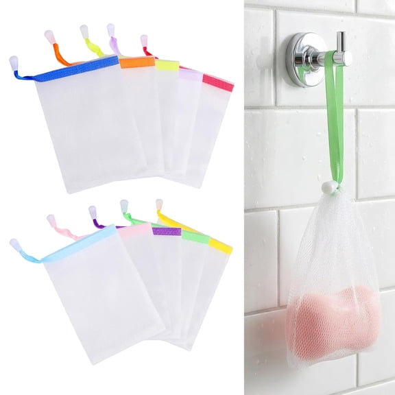 DESIGNICE 10Pcs Exfoliating Mesh Soap Pouches,Soft Soaps Saver Bags with Drawstring,Gentle Foam Net Pouch for Bath Shower Spa,Handmade Soap Holder Sack for Body Face Cleansing(Color Random)