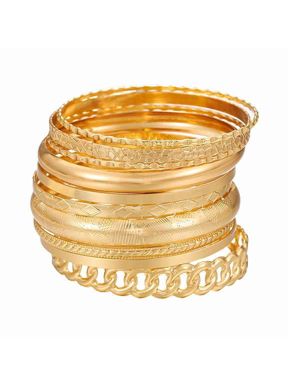 10Pcs Gold Bangles for Women Flexible Stacking Gold Bangle Bracelets Electroplating Jewelry for Women Gold