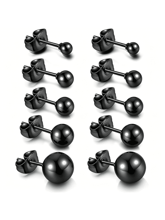 10Pcs Hypoallergenic Stainless Steel Round Ball Earrings for Women Men Studs Earring Set 3Mm-8Mm