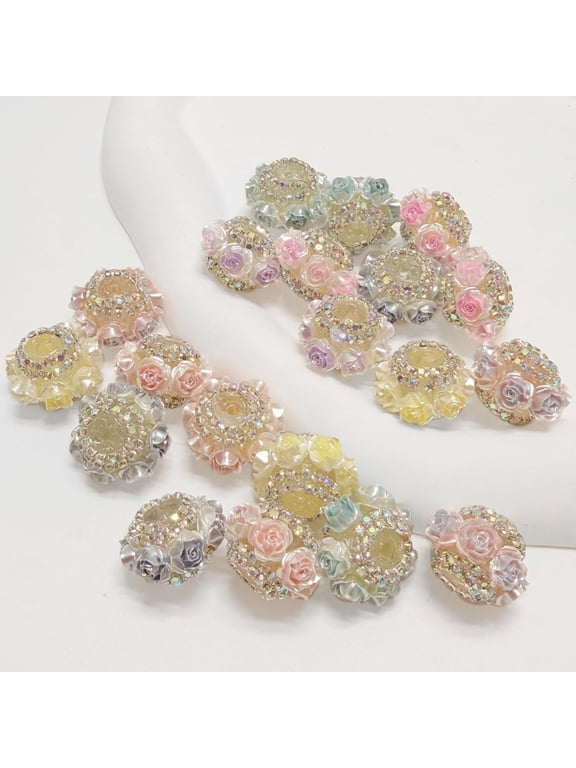 10Pcs Rhinestone Focal Beads for Pens,Exquisite 3D Rose Flower Design with Sparkling Rhinestones,Fancy Beads for Diy Jewelry Making Keychains Crafts Holiday Decorations