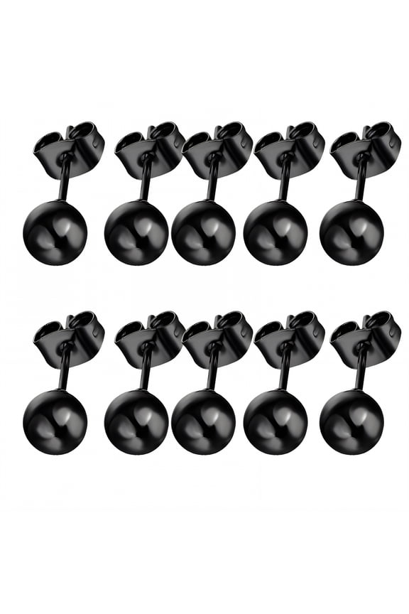 10Pcs Stud Earrings for Women,Tender Surface Stud Earrings for Women Hypoallergenic,Effortless Weight Flat Back Stud Earrings,Black
