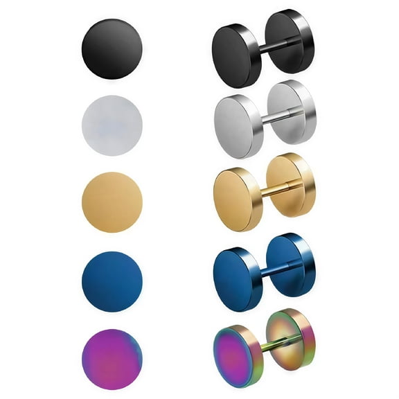 DESIGNICE 10Pcs Surgical Steel Earrings for Women Titanium Steel Round Cake Flat Back Stud Earrings Barbell Dumbbell Screw Back Earrings for Women