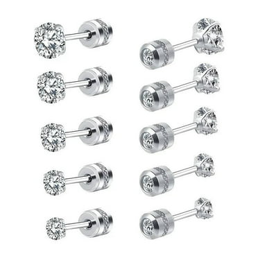 DESIGNICE 10Pcs Zircon Ear Stud Earrings Spiral Cube Mens Earrings Fade Resistant Screw Back Earrings for Women