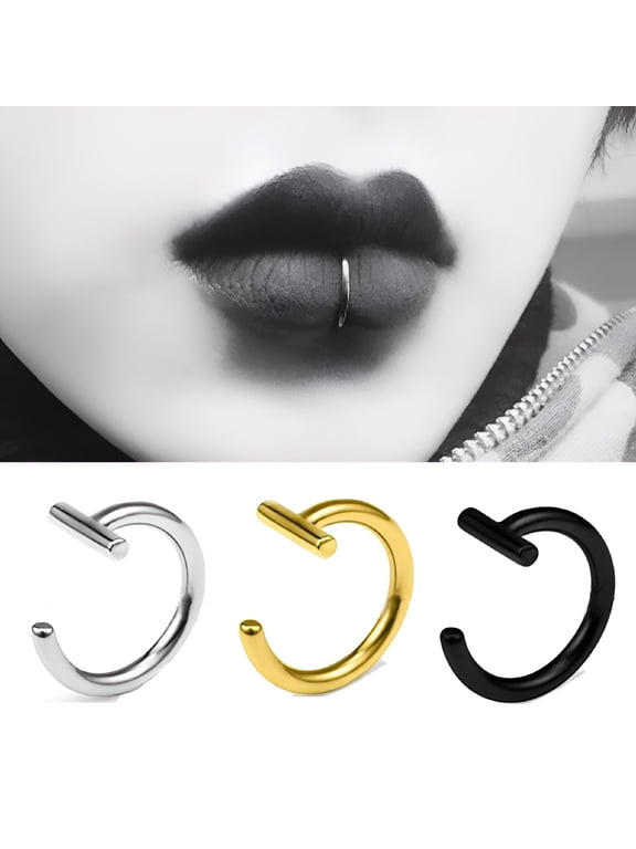 10mm Titanium Steel Lip Rings Cuff Clip on Fake Labret Ear Nose Piercing