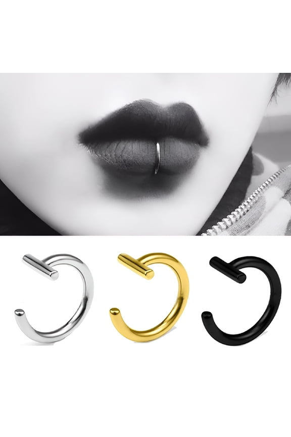 10mm Titanium Steel Lip Rings Cuff Clip on Fake Labret Ear Nose Piercing