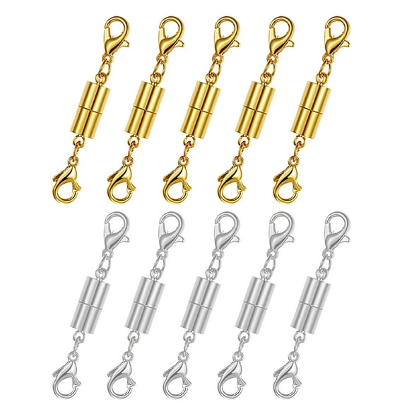 DESIGNICE 10pcs Magnetic Lobster Clasp Gold Color and Silver Color Magnetic Lobster Clasp Connector for Necklace Bracelet Hook