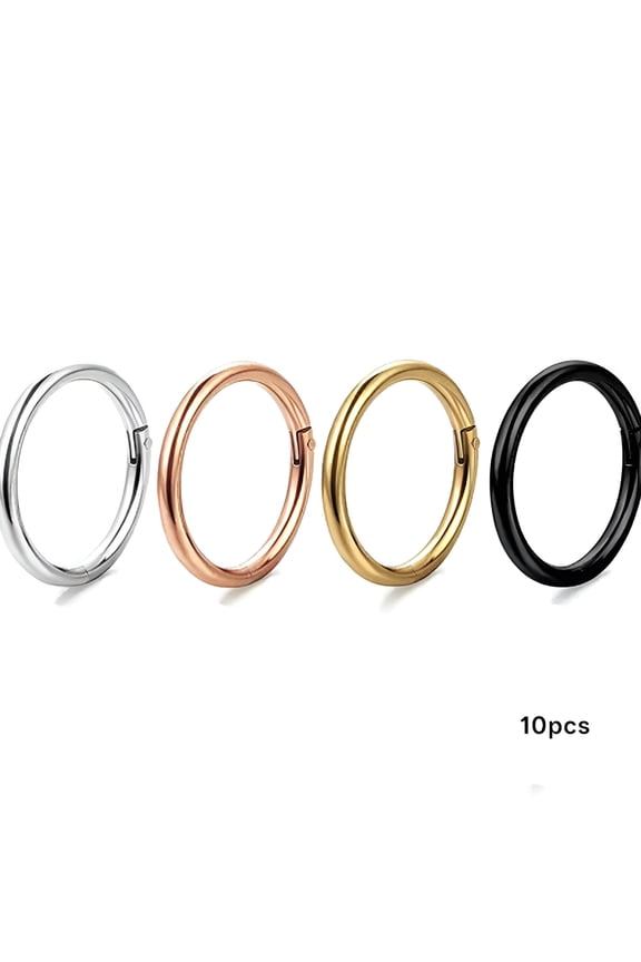 10pcs Surgical Steel Nose Ring Hinged Clicker Hoop Ear Lip Rings 20G 18G 16G 6mm Black 18g (1mm)