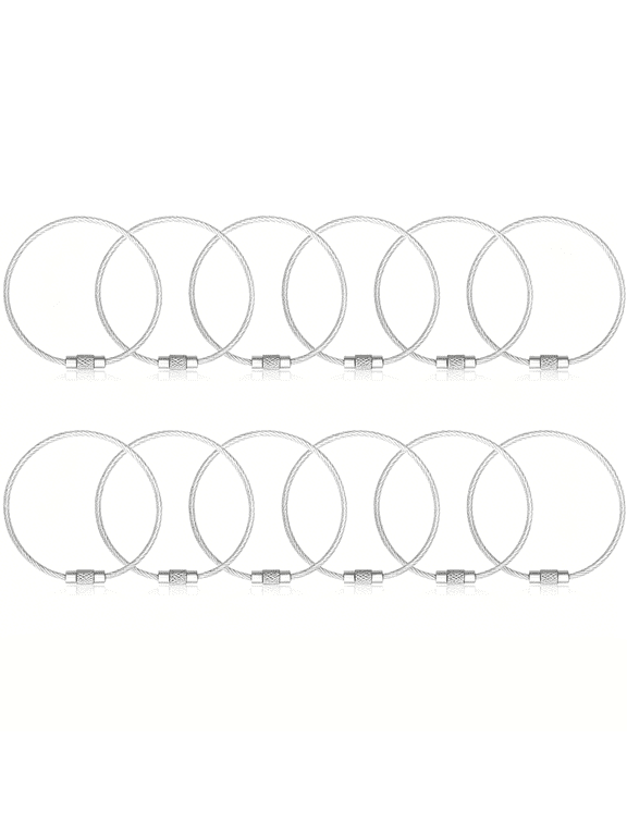 12 Pack 6" Key Ring Wire Keychain Cable Keyring Keychain Holder Clips Large Loops for Car Keys Tags,Luggage Bag Tags,Crafts(Silver,2Mm)