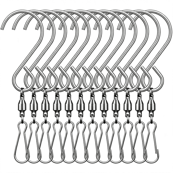 DESIGNICE 12 Pack Swivel Hooks Clips for Hanging Wind Spinners Wind Chimes Bird Feeder Crystal Twisters Party Supplies Swivel Hook 360 Degree Rotating Stainless Steel Silver