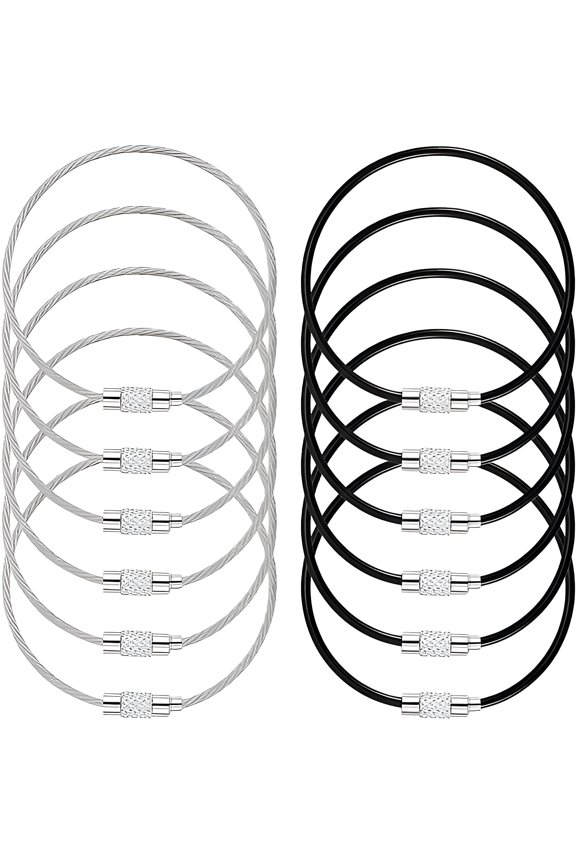 12 Pack Wire Keychain Cable, 6 Inch Stainless Steel Cable Key Rings, 2mm Thick Loops for Luggage Tags & ID Keepers