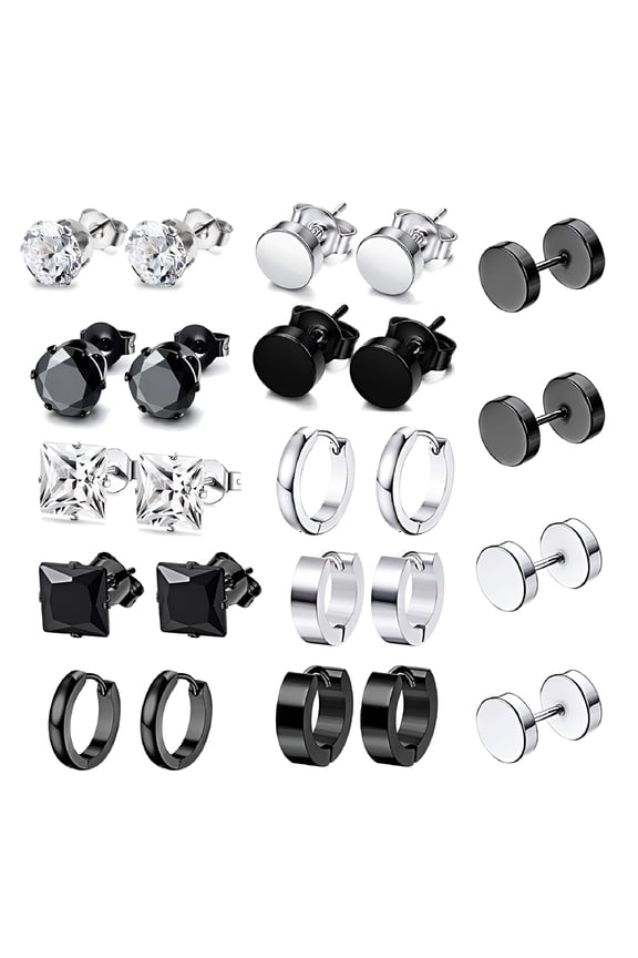 12 Pairs/Set Stainless Steel Punk Earrings Hip Hop Rock Ear Studs Drop Dangle Pendant Unisex Women Men Jewelry Gifts