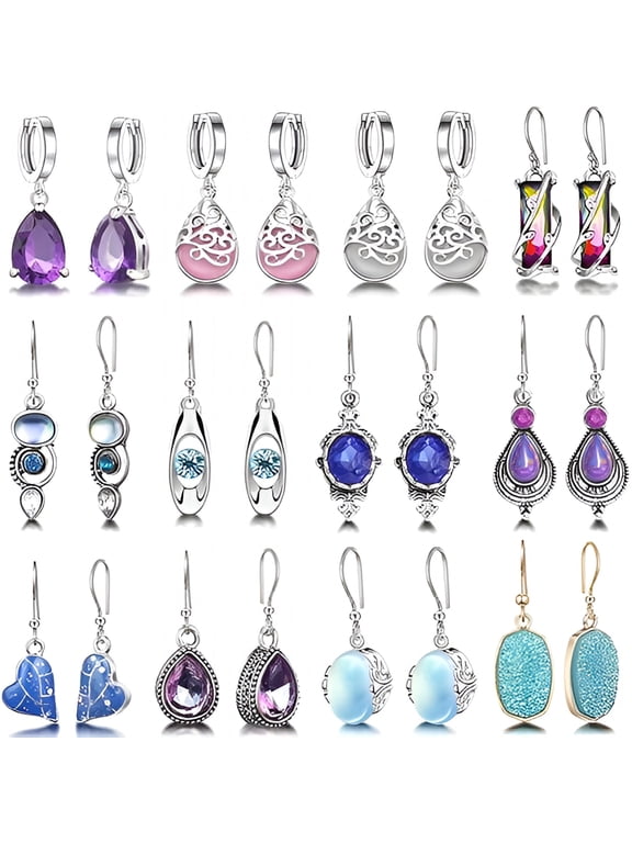 12 Pairs Teardrop Druse Crystal Drop Dangle Earrings for Women Cubic Zirconia Huggie Hoop Earring Jewelry Set