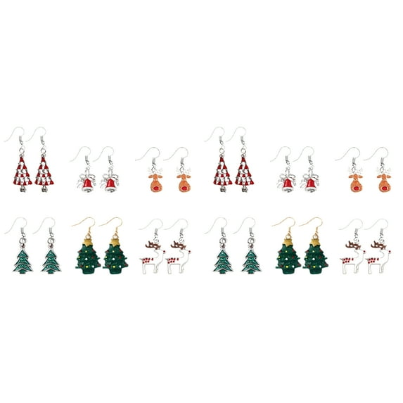 DESIGNICE 12 Pairs Xmas Earrings Christmas Theme Eardrops Ear Pendant Christmas Earrings (Random Style)