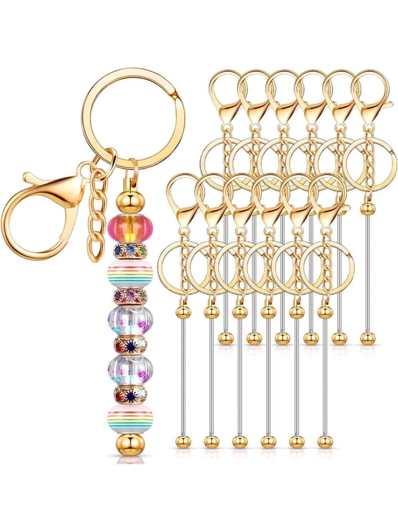 12 Pcs Beadable Keychains Bars Bulk Blank Beaded Metal Keychain for Craft Diy Gift Beadable Keychains